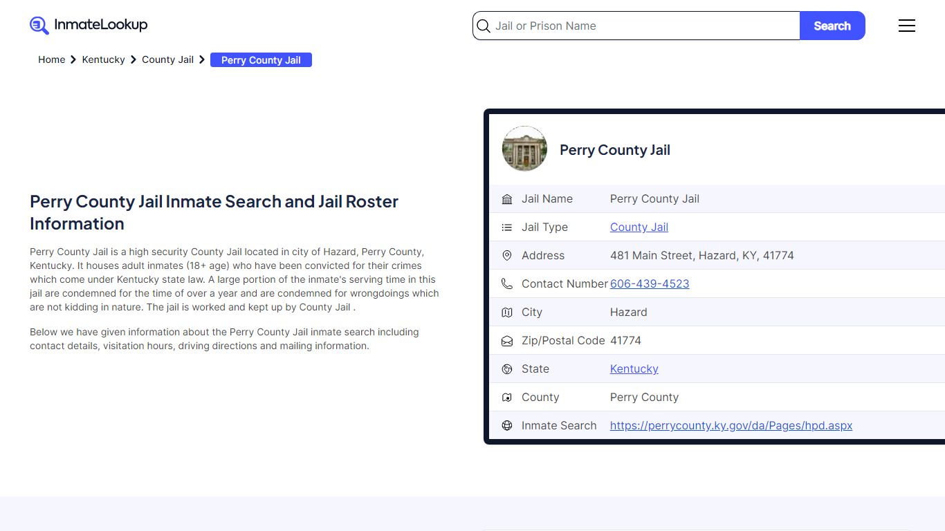 Perry County Jail Inmate Search - Hazard Kentucky - Inmate Lookup
